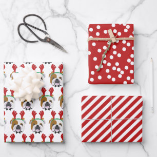 Feuille De Papier Cadeau Joli Français Bulldog & Red Stripé Noël