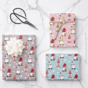 Feuille De Papier Cadeau Joli Gnomes tendance gris rose rouge blanc bleu