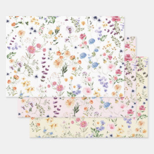 Feuille De Papier Cadeau Joli jardin botanique floral de prairie fleurie