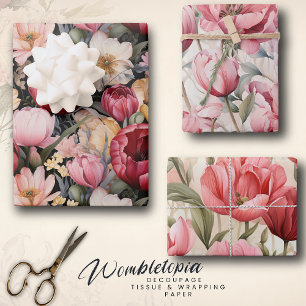 Feuille De Papier Cadeau Joli jardin rose Tulip   Découpage aquarelle