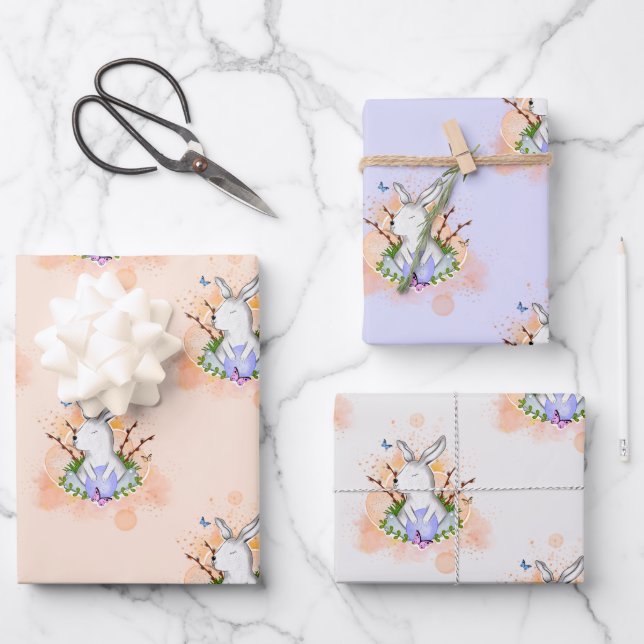 Feuille De Papier Cadeau Joli lapin de Pâques (Recto)