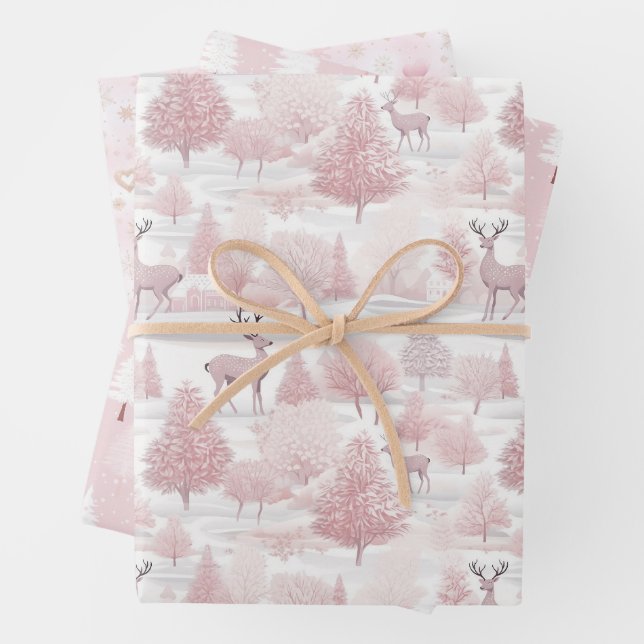 Feuille De Papier Cadeau Joli mélange de Noël rose (En situation)
