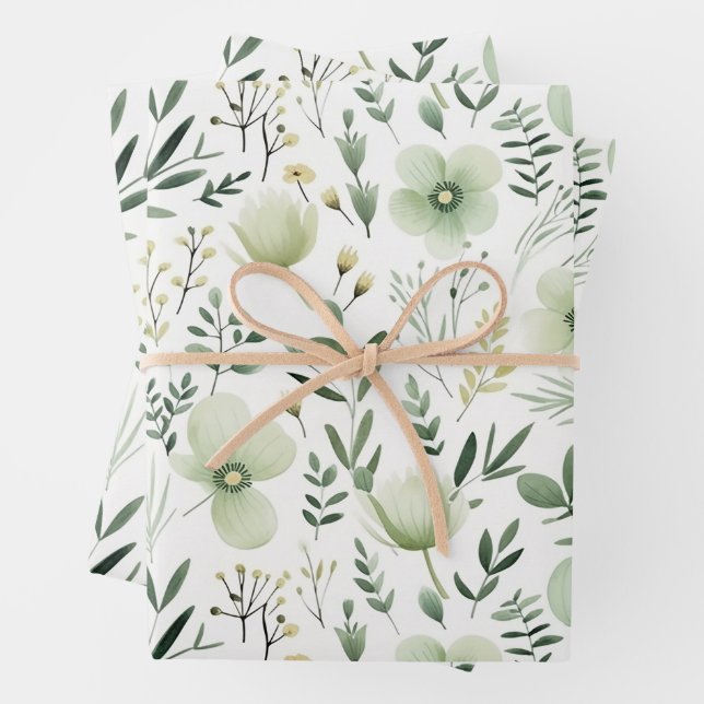 Feuille De Papier Cadeau Joli modèle végétal botanique (En situation)