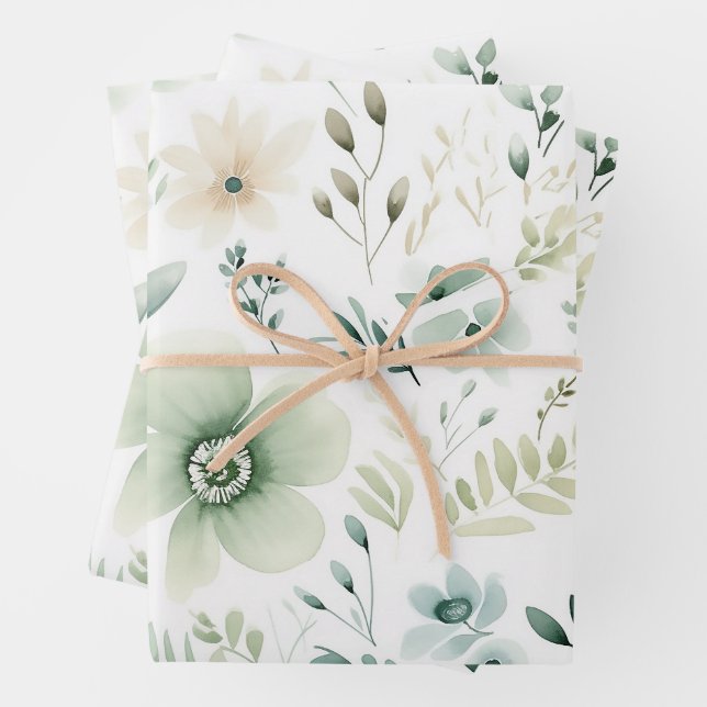 Feuille De Papier Cadeau Joli modèle végétal botanique (En situation)