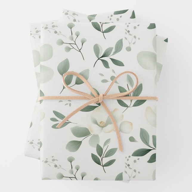 Feuille De Papier Cadeau Joli modèle végétal botanique (En situation)