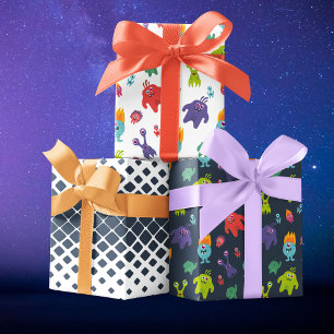 Feuille De Papier Cadeau Joli Monstre Coloré Motif sans couture