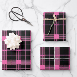 Feuille De Papier Cadeau Joli motif carrelé rose noir
