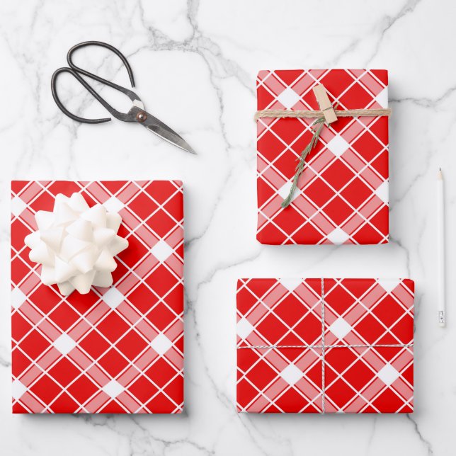 Feuille De Papier Cadeau Joli motif carrelé rouge (Recto)