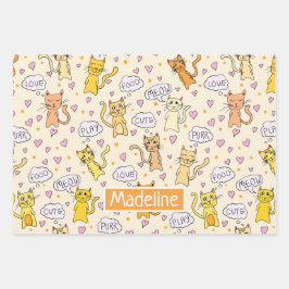 Feuille De Papier Cadeau Joli Motif chats Doodles