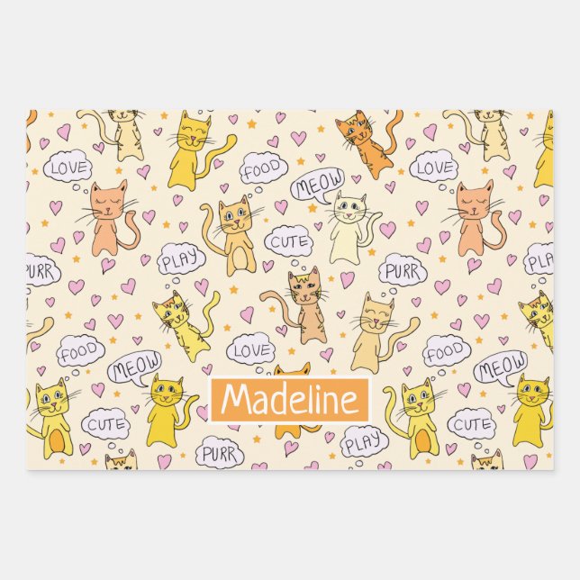 Feuille De Papier Cadeau Joli Motif chats Doodles (Devant)