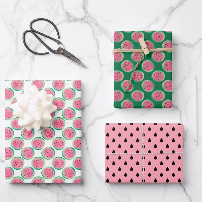 Feuille De Papier Cadeau joli motif de melon d'eau carrelé  (Recto)