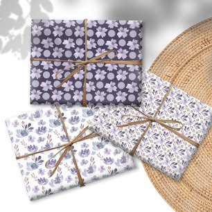 Feuille De Papier Cadeau Joli motif floral d'aquarelle violette