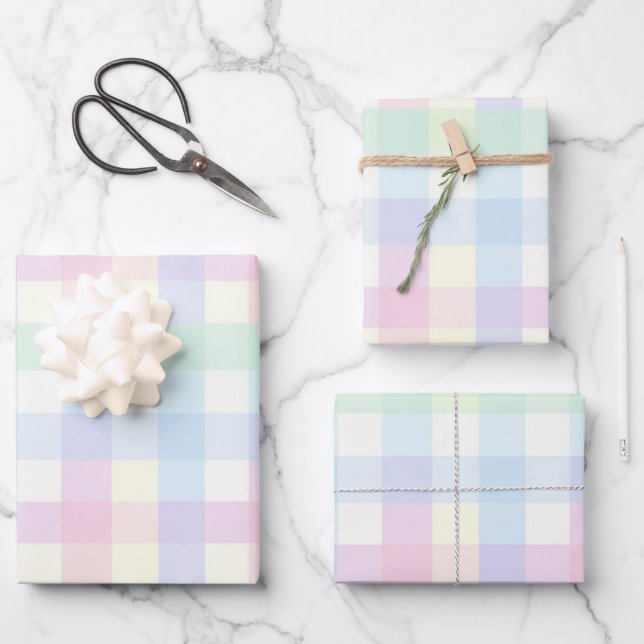 Feuille De Papier Cadeau Joli Motif Pastel Pink Blue Plaid (Recto)