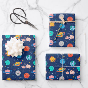 Feuille De Papier Cadeau Joli Motif Planète Souriante