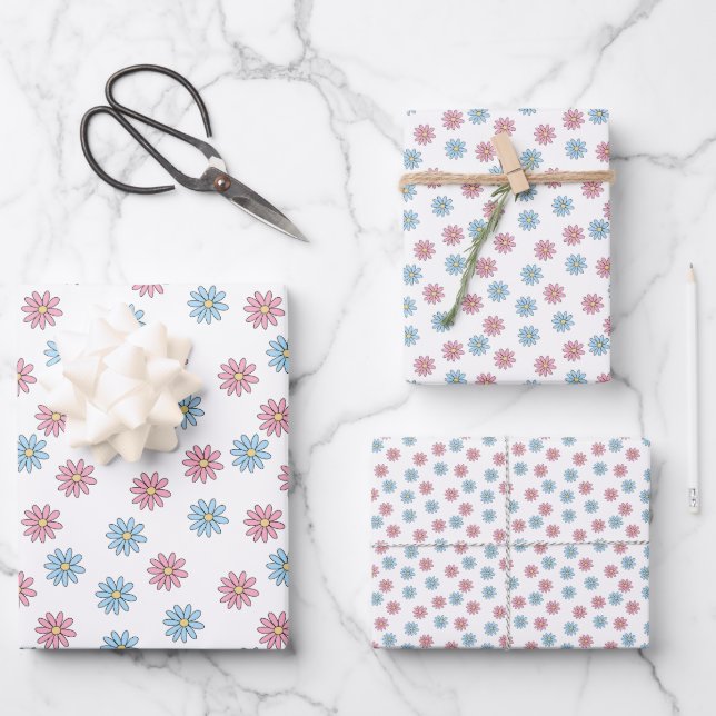 Feuille De Papier Cadeau Joli Motif rose Fleur Bleu Rose (Recto)