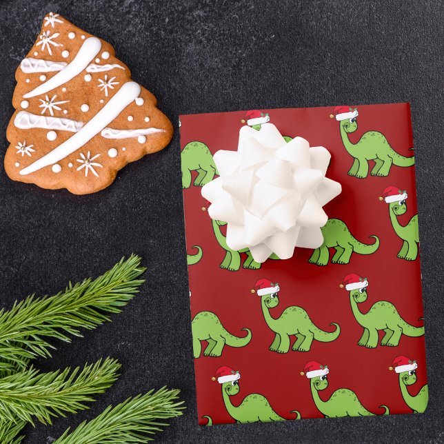 Feuille De Papier Cadeau Joli Noël Enfants Dinosaur Père Noël (Créateur téléchargé)