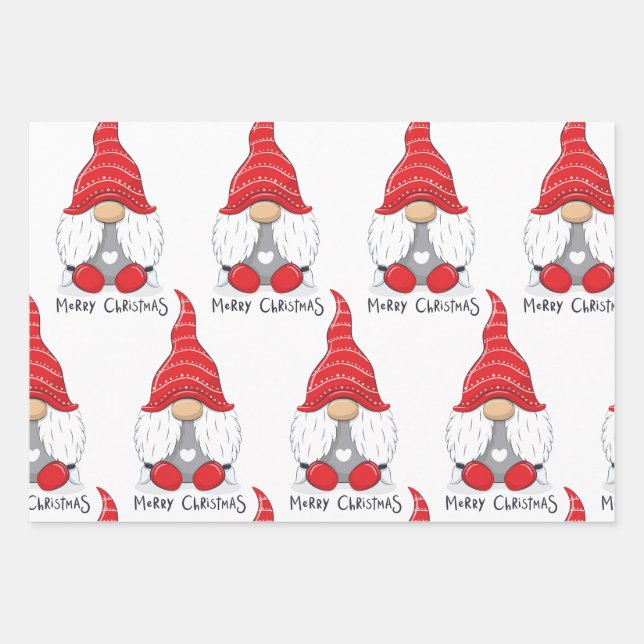 Feuille De Papier Cadeau Joli Noël Gnome Aquarelle Art (Devant)