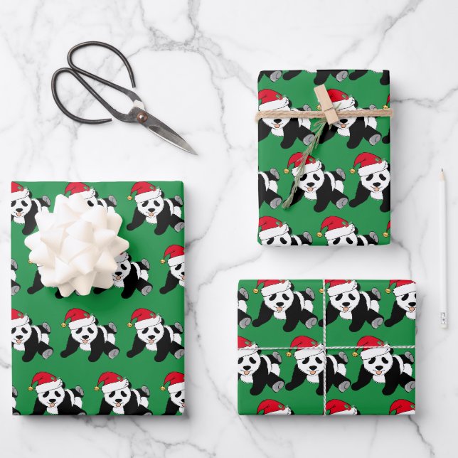 Feuille De Papier Cadeau Joli Noël Panda Enfants (Recto)
