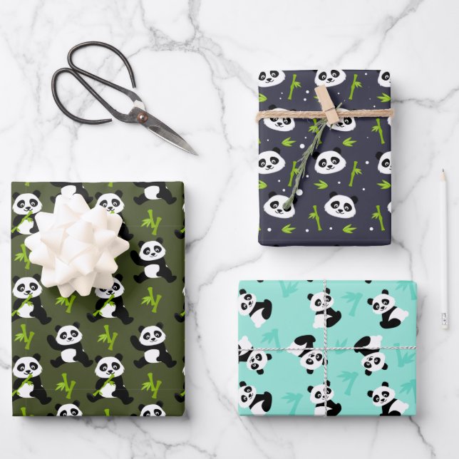 Feuille De Papier Cadeau joli panda carrelé ours animal (Recto)