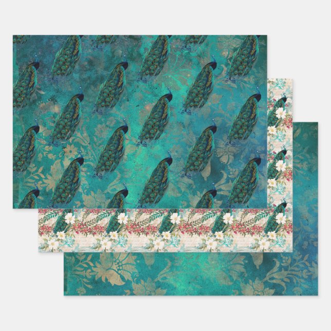 Feuille De Papier Cadeau Joli paon Turquoise (Lot)