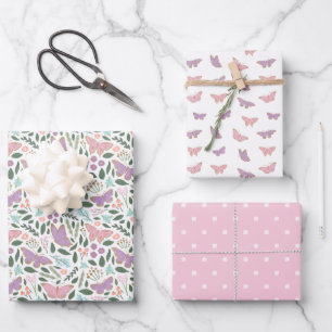Feuille De Papier Cadeau Joli Papillon Pastels Garden