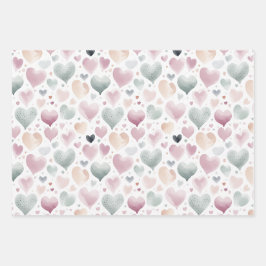 Feuille De Papier Cadeau Joli Pastel Aquarelle Motif de coeur