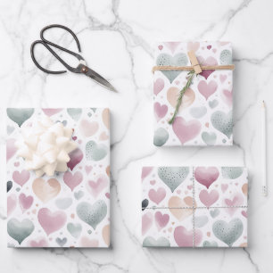 Feuille De Papier Cadeau Joli Pastel Aquarelle Motif de coeur