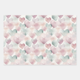 Feuille De Papier Cadeau Joli Pastel Aquarelle Motif de coeur