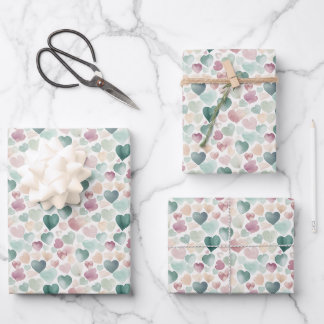 Feuille De Papier Cadeau Joli Pastel Aquarelle Motif de coeur