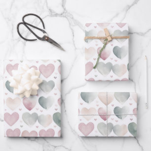 Feuille De Papier Cadeau Joli Pastel Aquarelle Motif de coeur