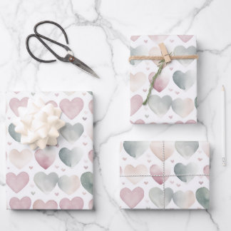 Feuille De Papier Cadeau Joli Pastel Aquarelle Motif de coeur