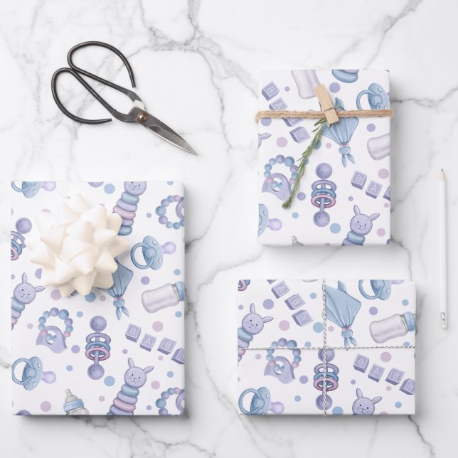 Feuille De Papier Cadeau Joli Pastel Blue Baby Boy (Recto)