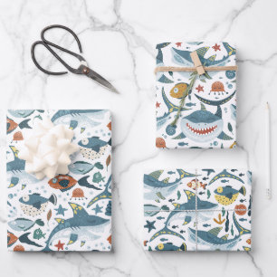 Feuille De Papier Cadeau Joli Petit Requin Sous L'Animal Marin