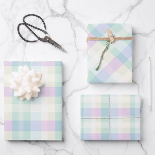 Feuille De Papier Cadeau Joli Plaid Pastel Rose Vert Jaune Bleu Violet