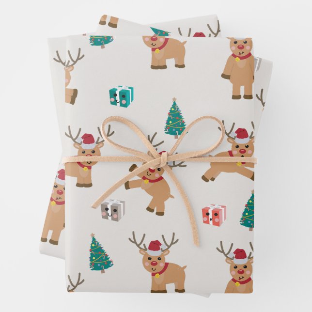 Feuille De Papier Cadeau Joli renne de Noël (En situation)