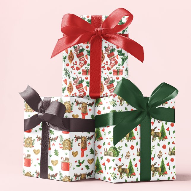Feuille De Papier Cadeau Joli rennes de Noël hiver Aquarelle Motif (Créateur téléchargé)
