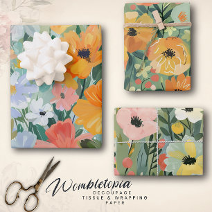 Feuille De Papier Cadeau Joli ressort d'aquarelle florale Peach Decoupage