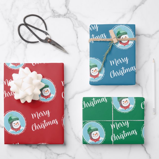 Feuille De Papier Cadeau Joli Retro Snowman Joyeux Noël (Recto)