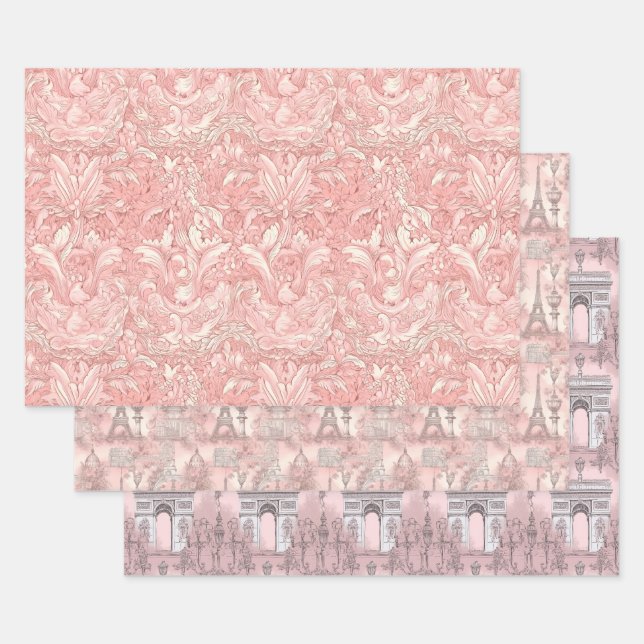 Feuille De Papier Cadeau Joli rose français design parisien (Lot)