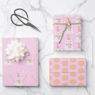 Feuille De Papier Cadeau Joli rose Noël Snowman Enfants Personnalisé