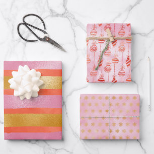 Feuille De Papier Cadeau Joli rose orange or Noël Fêtes