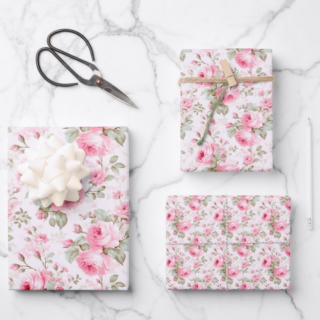 Feuille De Papier Cadeau Joli Rose peint en rose (Recto)