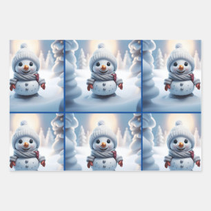 Feuille De Papier Cadeau Joli Snowman Set DE 3 Designs
