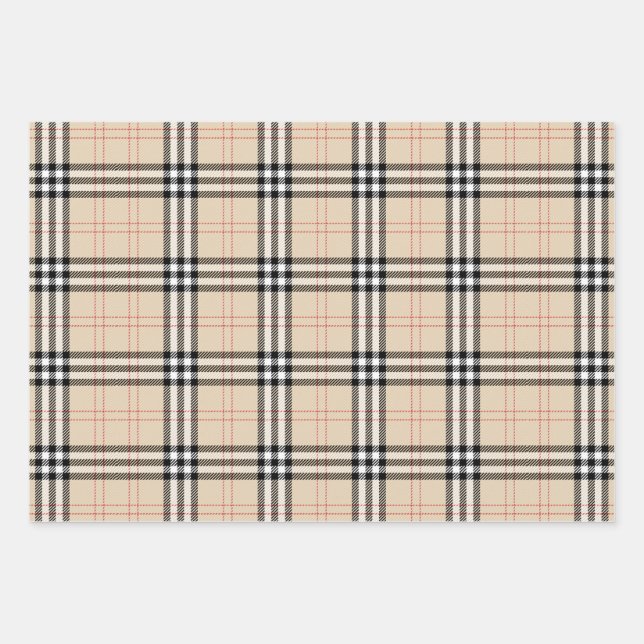 Feuille De Papier Cadeau Joli Tartan Plaid Beige (Devant 3)