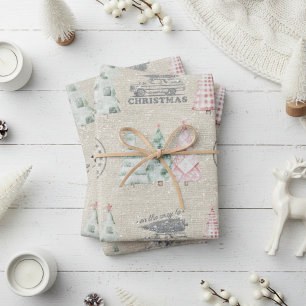 Feuille De Papier Cadeau Joli Vintage Burlap Timbre Noël Arbre Motif