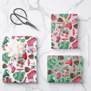 Feuille De Papier Cadeau Jolie aquarelle Noël Gnomes Motif