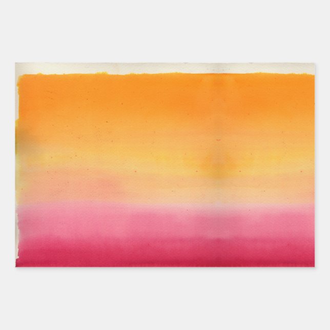 Feuille De Papier Cadeau Jolie aquarelle rose orange (Devant 3)