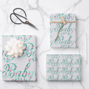 Feuille De Papier Cadeau Jolie citation bébé Baby shower rose et bleu