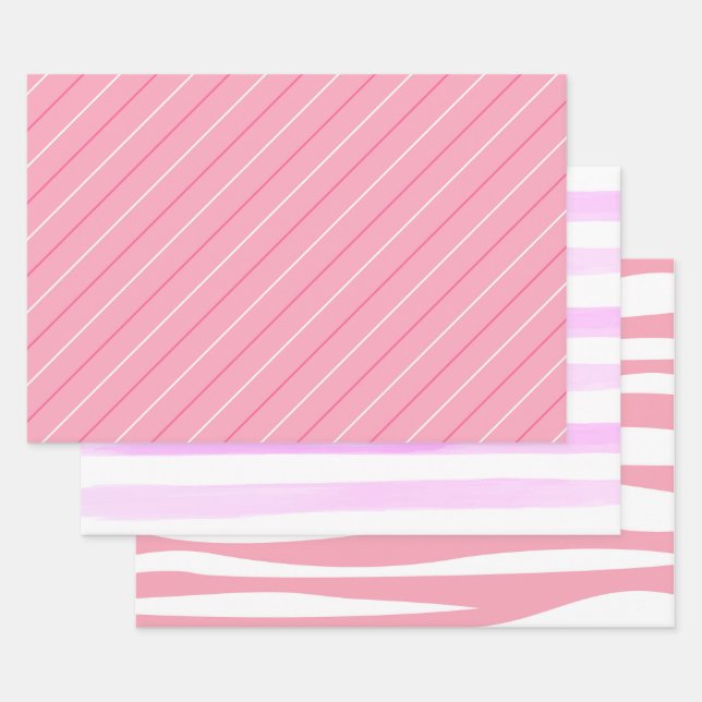 Feuille De Papier Cadeau Jolie collection de rayures roses fille Découpage  (Lot)