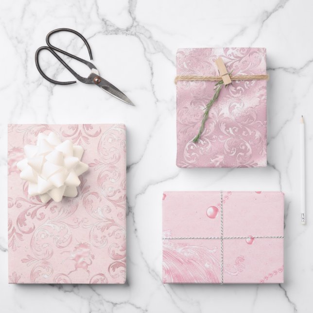 Feuille De Papier Cadeau Jolie douche de mariage perle rose fuchsia (Recto)